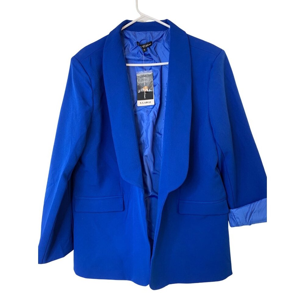 Royal Blue Open Front Shawl Collar Womens Blazer Jacket XL By Attitude Unknown